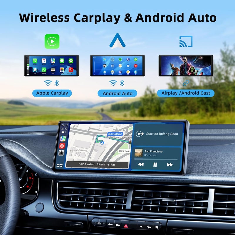 LAMTTO 9.26-inch Wireless CarPlay Screen for Car Compatable with Apple CarPlay& Android Auto,Portable Car Stereo with GPS Navigation,Bluetooth,Mirror Link,Drive Play,Touch Screen for All Vehicles - Image 2